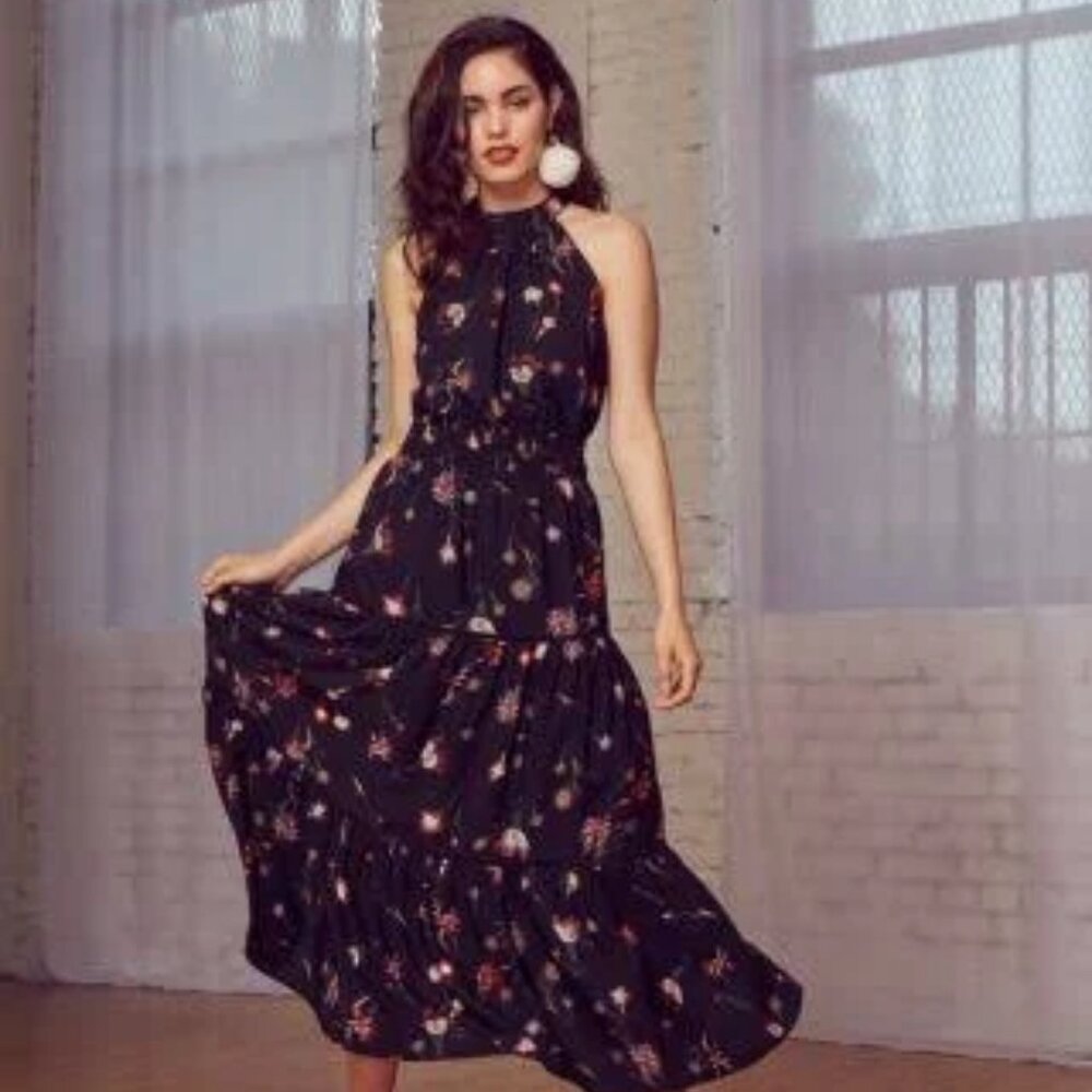 Lost + Wander from Nordstrom Floral Halter Neck Dress - Black